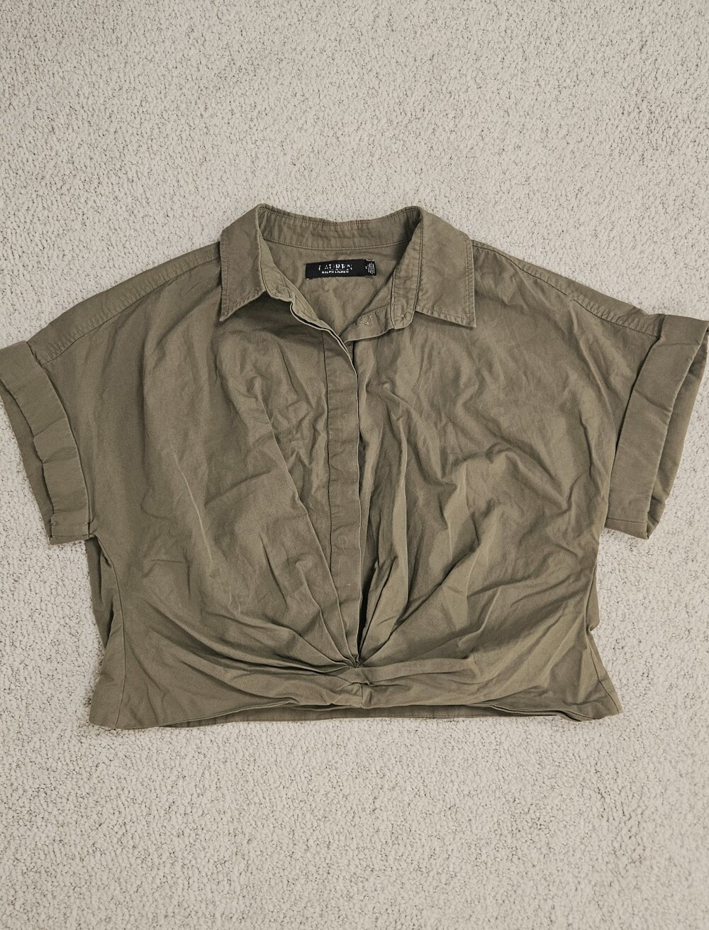 Lauren Ralph Lauren Shirt Twist Button Front Broadcloth Safari Womens 12 Green